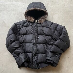 Vintage Ralph Lauren Polo Down Fill Puffer Jacket Faux Fur Hood Womens L Black